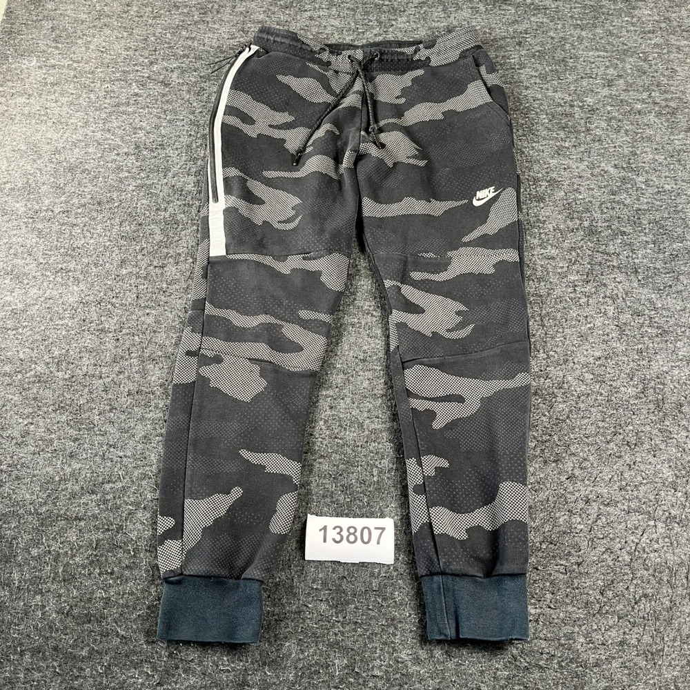 Nike Tech Joggers Mens Medium Black Camo Excellent Tapered Fleece Sweatpants